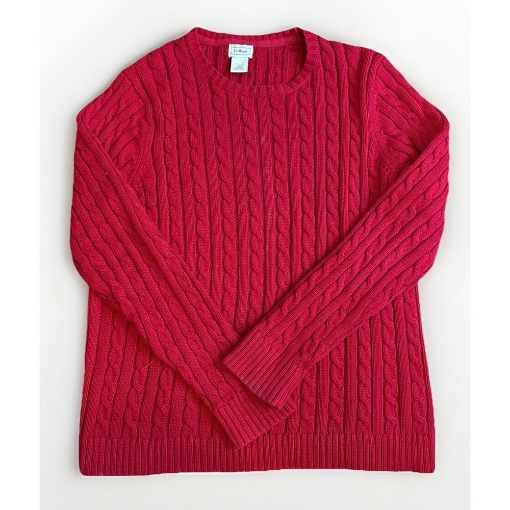 L.L. Bean Cotton Cable Knit Sweater Red Women's LG Regular OHRN2